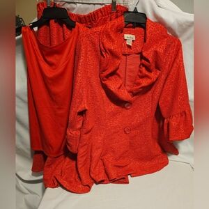 Seven Karat Red 3-Piece Skirt Set with Ruffled Jacket 4X